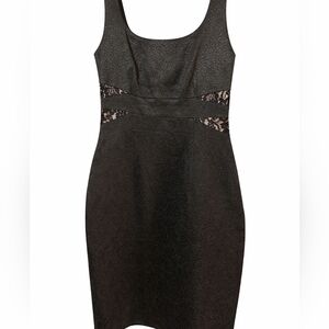 David Meister Womens Black Midi Dress with Lace Details Sz 4